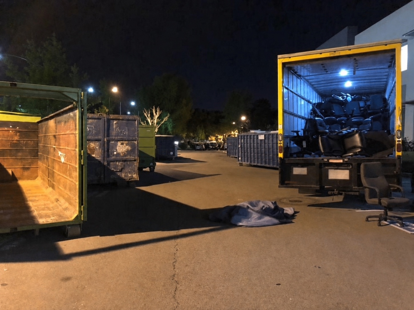 Furniture and material loaded during the Panasonic facility decommission