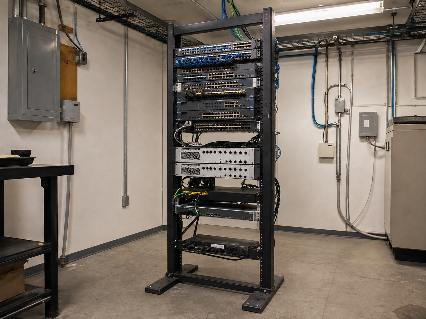 Brown and Caldwell network rack before equipment refresh