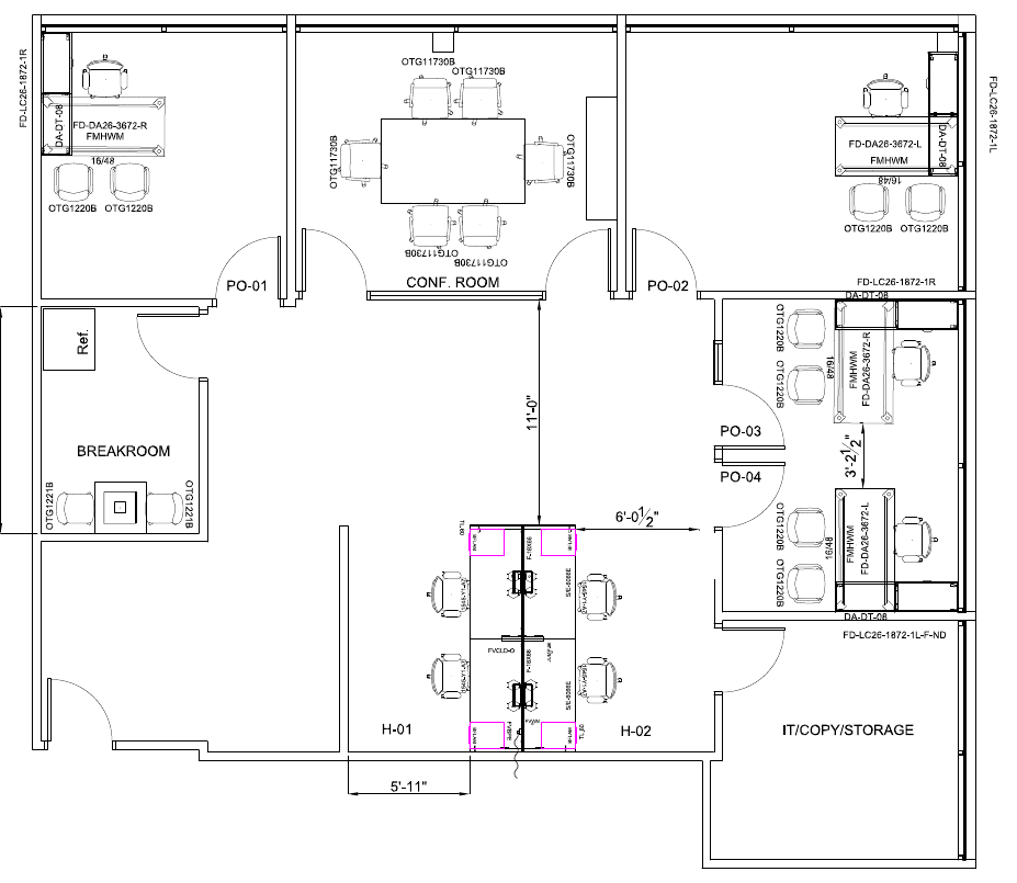 Safe project furniture layout for the Longwood office, with personal names and title block removed.