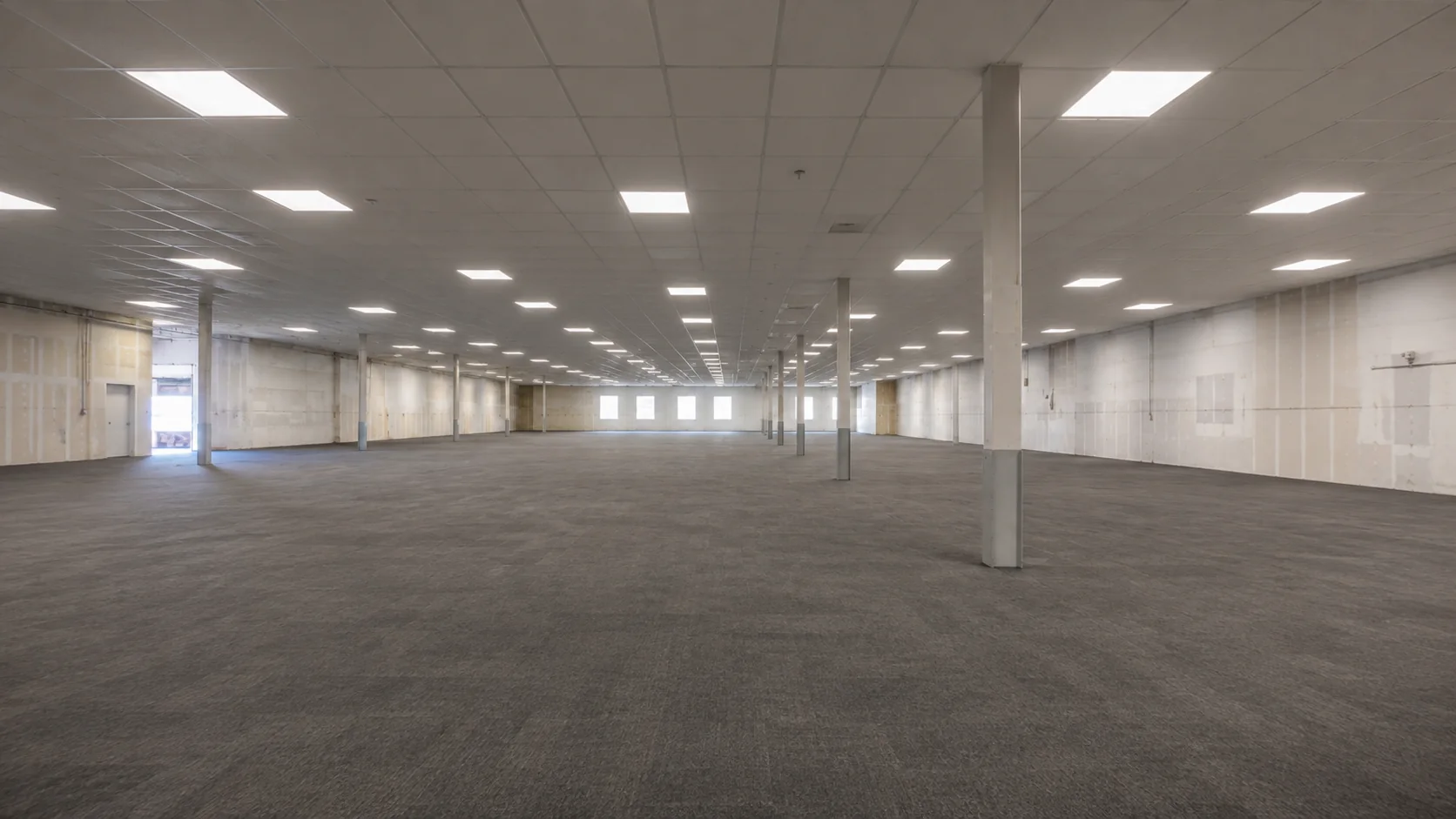 Large Panasonic floor area cleared with carpet and ceiling retained for turnover