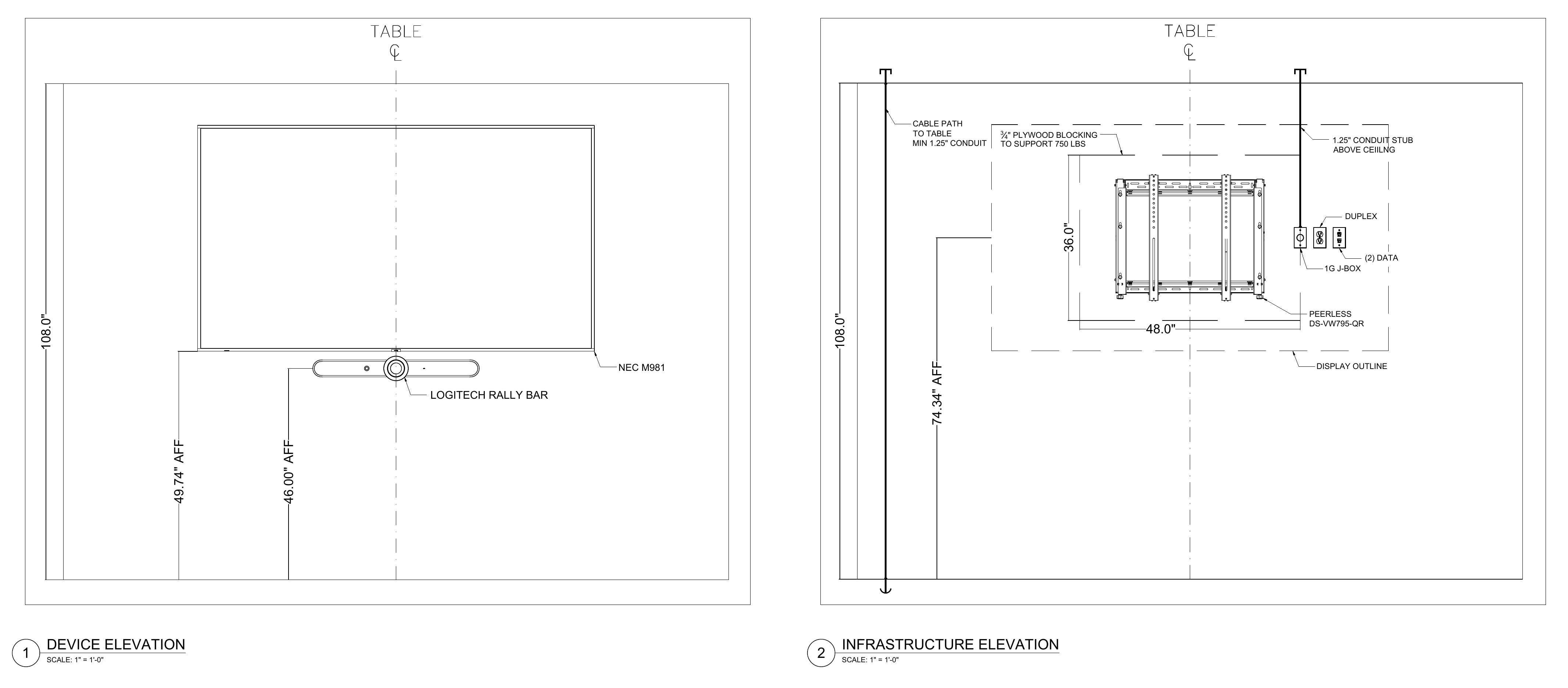 Large meeting-room display and infrastructure elevations