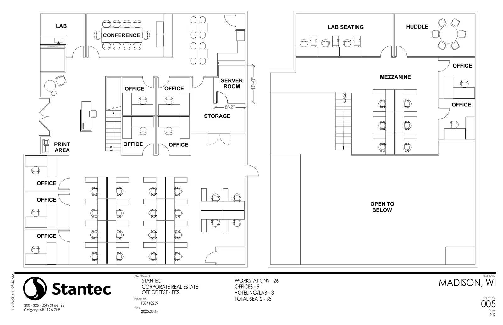 Two-level floor plan for the Stantec Madison main level and mezzanine