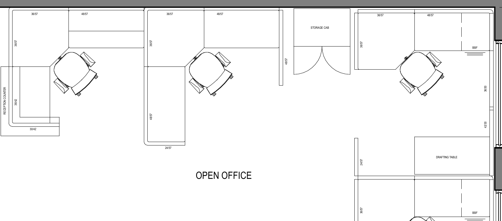 Furniture-only plan detail showing revised arrangement of existing workstation components