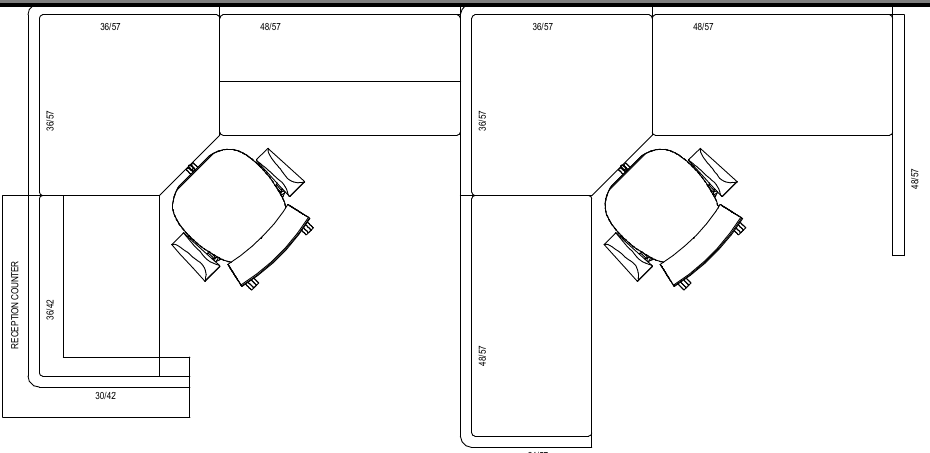 Furniture-only plan detail of worksurfaces and workstation panels