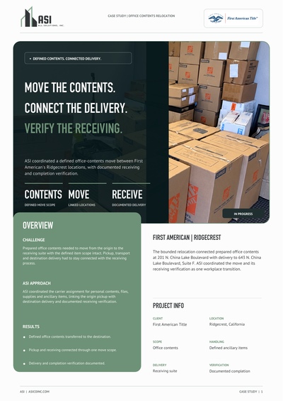 First American Title Ridgecrest Office Contents Relocation case study cover
